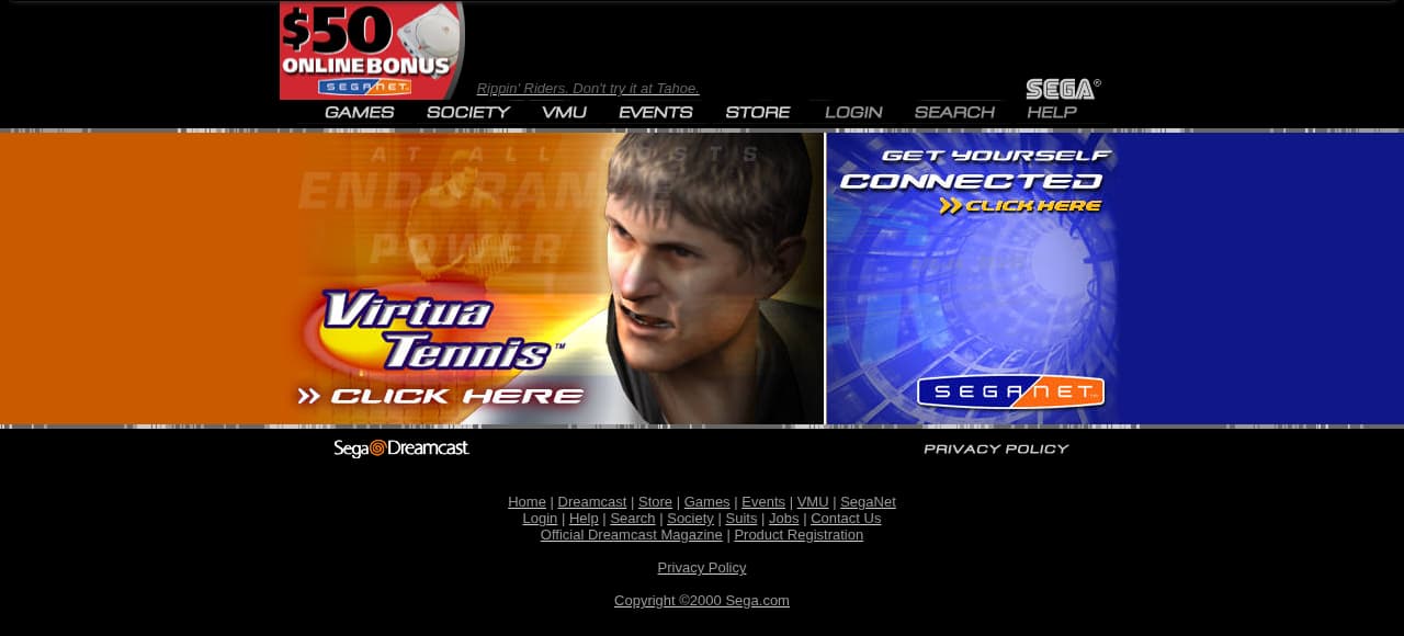 Screenshot of http://www.sega.com/sega/index.jhtml as archived Aug 15, 2000
