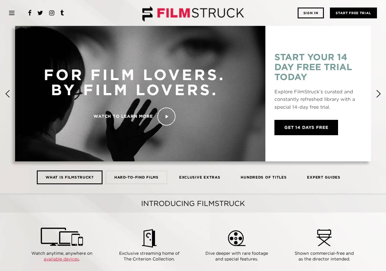 Screenshot of http://www.filmstruck.com/ as archived Nov 4, 2016